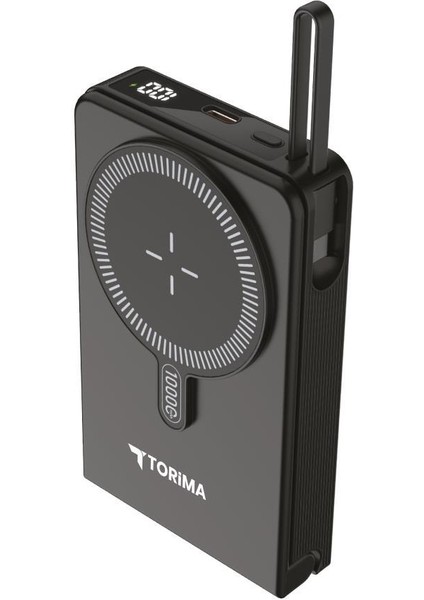 TRM-1019 Siyah 10000 Mah Mag Safe Type-C + USB Kablolu-Kablosuz Taşınabilir 22,5 W Hızlı Şarj Dijital Göstergeli Powerbank indirimleri