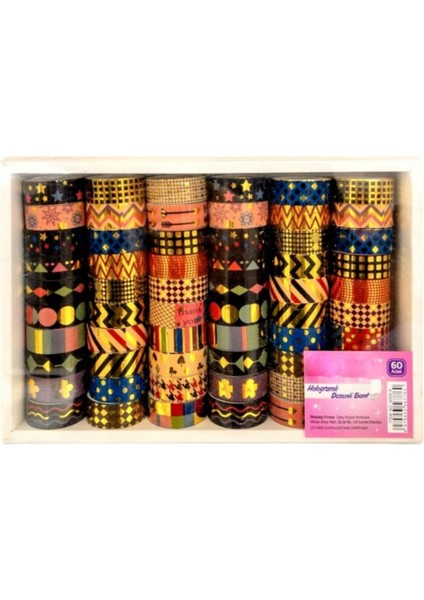 10 Adet - 3 Metre Renkli Hologram Desenli Bant Dekoratif Bant Maskeleme Bandı