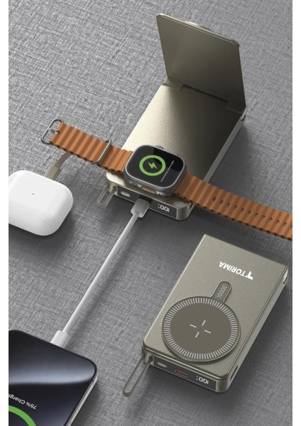 TRM-1019 Gold 10000 Mah Mag Safe Type-C + USB Kablolu-Kablosuz Taşınabilir 22,5 W Hızlı Şarj Dijital Göstergeli Powerbank fiyatları