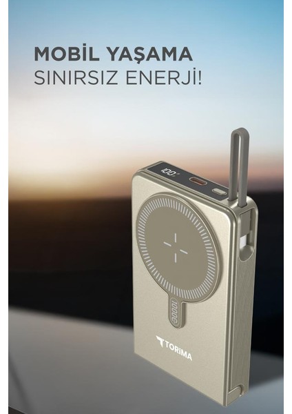 TRM-1019 Gold 10000 Mah Mag Safe Type-C + USB Kablolu-Kablosuz Taşınabilir 22,5 W Hızlı Şarj Dijital Göstergeli Powerbank modelleri