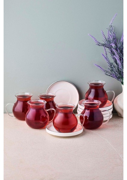 Kanlıca Platin 12 Parça 6 Kişilik Kulplu Cam Çay Seti 210 ml