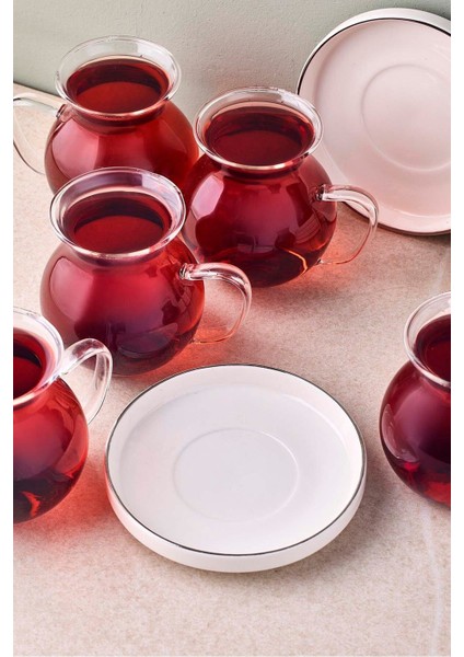 Kanlıca Platin 12 Parça 6 Kişilik Kulplu Cam Çay Seti 210 ml fiyatları