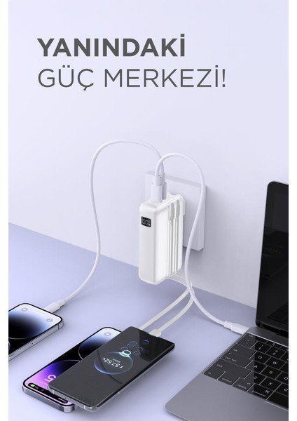 TRM-1027 Beyaz 20000 Mah Type-C + Lightning + USB Taşınabilir 22,5 W Hızlı Şarj Dijital Göstergeli Powerbank modelleri