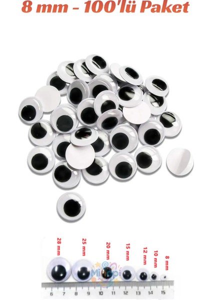 Oynar Göz Siyah 8 mm 100'LÜ Paket Oynayan Göz Hobi Tasarım Anasınıfı Kreş Etkinlik Elişi