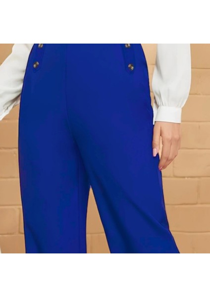 Kadın Düğme Detay Bol Paça Ithal Krep Pantolon fiyatları