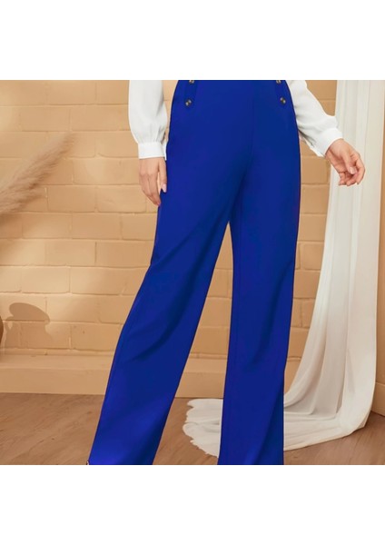 Kadın Düğme Detay Bol Paça Ithal Krep Pantolon modelleri