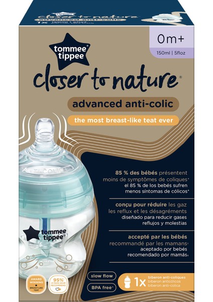 150 ml Gelişmiş Antikolik Biberon BPA ve Ftalat İçermeyen Isı Algılamalı Emzikli