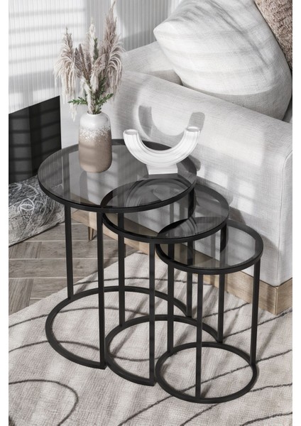 Milas C Zigon Sehpa - Füme Cam ve Metal Ayaklı, Modern Tasarım, 47-38,5-31 cm, Salon ve Oturma Odası için Ergonomik ve Fonksiyonel Zigon Sehpa fırsatları