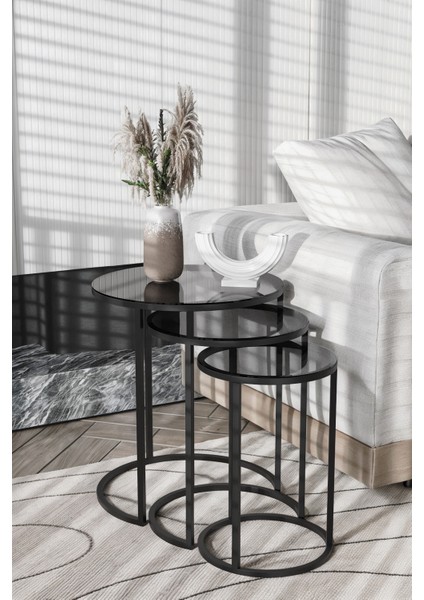 Milas C Zigon Sehpa - Füme Cam ve Metal Ayaklı, Modern Tasarım, 47-38,5-31 cm, Salon ve Oturma Odası için Ergonomik ve Fonksiyonel Zigon Sehpa indirimleri