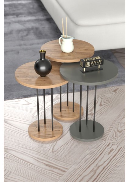 Yuvarlak Zigon Sehpa Seti 3'lü 34x22 cm Suntalam Metal Modern Minimalist modelleri