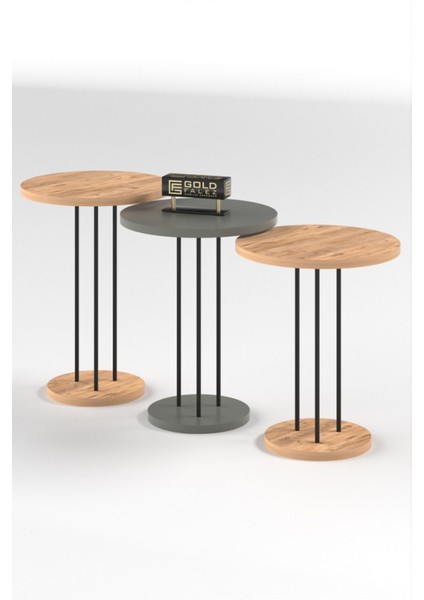 Yuvarlak Zigon Sehpa Seti 3'lü 34x22 cm Suntalam Metal Modern Minimalist indirimleri