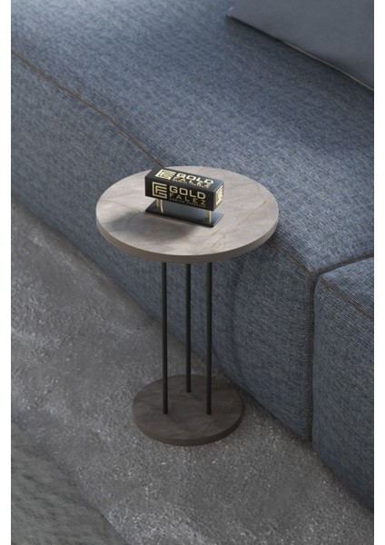 Terra Gordion Yuvarlak Suntalam Metal Ayaklı Modern Zigon Sehpa Seti 34 cm ve 22 cm modelleri