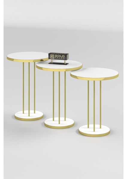 3'lü Zigon Sehpa Seti Suntalam Üst Tabla Metal Ayak Altın Detaylı Modern 34x22 cm indirimleri