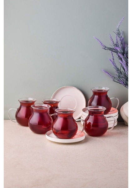 Kanlıca Gold 12 Parça 6 Kişilik Kulplu Cam Çay Seti 210 ml