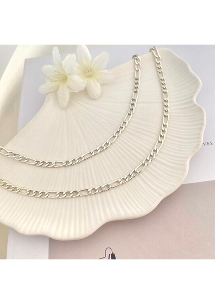 Figaro Unisex Kolye Pirinç Kolye Gümüş 4 mm 60+5 cm