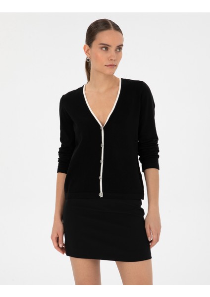 Kadın Siyah Slim Fit Triko Hırka 50310986-VR046