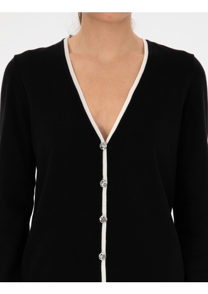 Kadın Siyah Slim Fit Triko Hırka 50310986-VR046