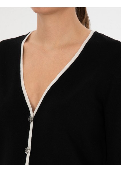 Kadın Siyah Slim Fit Triko Hırka 50310986-VR046