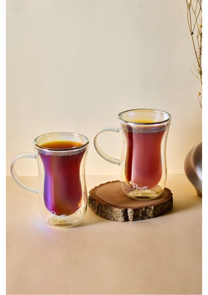 Colors 2'li Isıya Dayanıklı Çift Cidarlı Kulplu Cam Çay Bardağı 150 ml