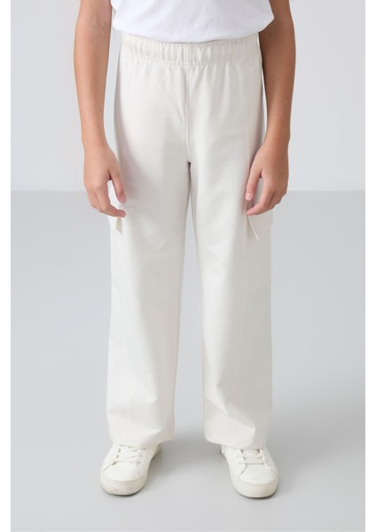 Ekru Kargo Cepli Ön Dikiş Detaylı Geniş Paça Kız Çocuk Eşofman Altı - 75143 fiyatları