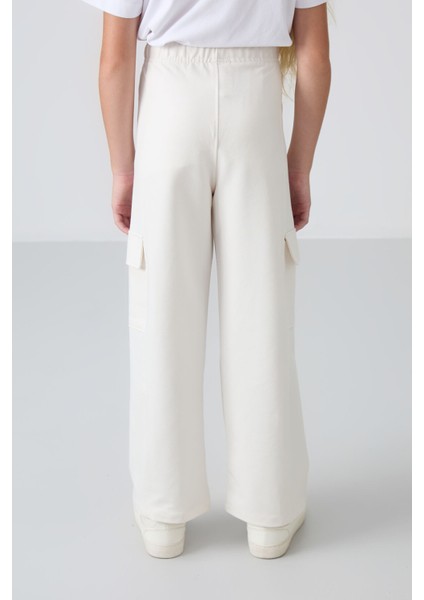 Ekru Kargo Cepli Ön Dikiş Detaylı Geniş Paça Kız Çocuk Eşofman Altı - 75143 indirimleri