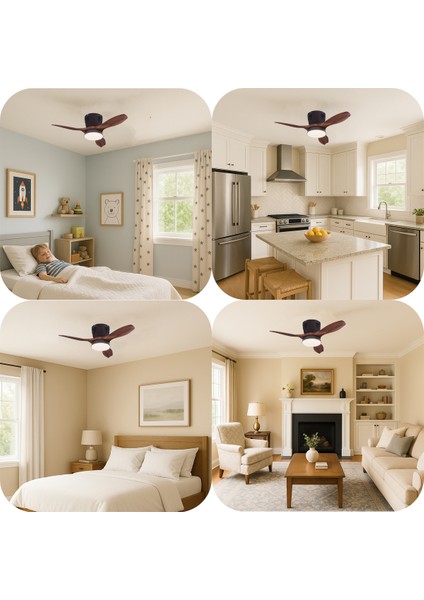 Modern LED Işıklı Tavan Vantilatörü 3 Renk Işık 3 Kademe Hız Sessiz Siyah Gövde Koyu Ceviz Kanat Avize modelleri