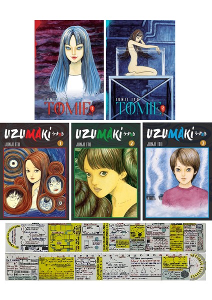 Junji Ito 5'li Manga Seti / Tomie 1-2 + Uzumaki 1-2-3 + Mat. Öğreten Cetvel