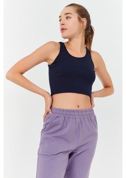 Indigo Basic Sıfır Kol Dar Kalıp U Yaka Kadın Crop Top Atlet - 97160