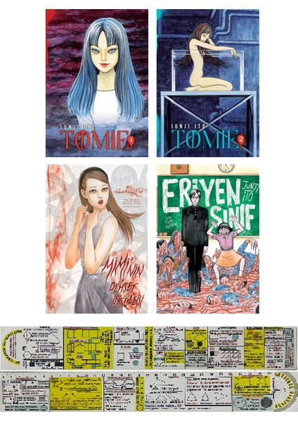 Tomie 1-2 + Miminin Dehşet Öyküleri + Eriyen Sınıf 4'lü Manga Seti Junji Ito + Mat. Öğreten Cetvel