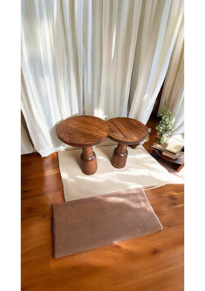 Masif Ahşap Yan Sehpa 2’li Set – Doğal Kestane Renk Zigon Fiskos Sehpa