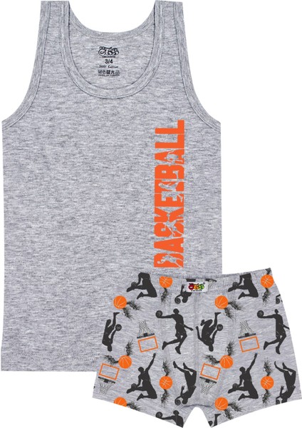 Erkek Çocuk Atlet Boxer Likralı Gri Basketball (%96 Pamuk - %4 Elastan)