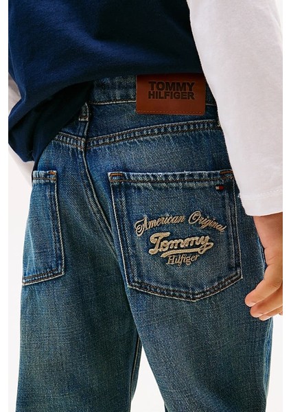 Erkek Çocuk Rahat Kesim Eskitme Görünümlü Jean Pantolon - Mavi fırsatları