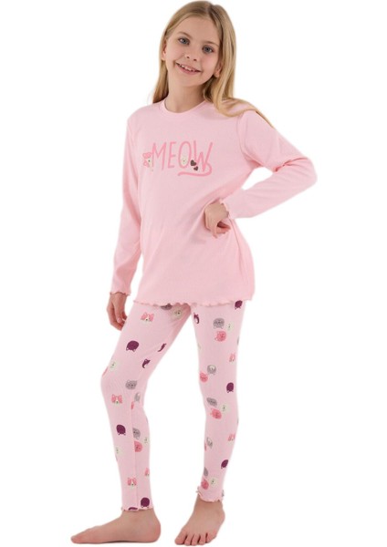 Kız Çocuk Pembe Uzun Kollu Pijama Takımı 3700-2
