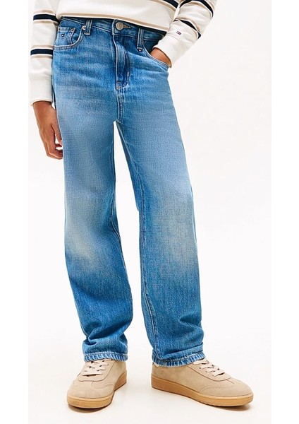 Erkek Çocuk Skater Kesim Eskitme Görünümlü Jean Pantolon - Mavi