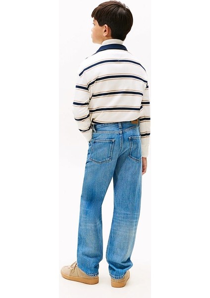 Erkek Çocuk Skater Kesim Eskitme Görünümlü Jean Pantolon - Mavi modelleri