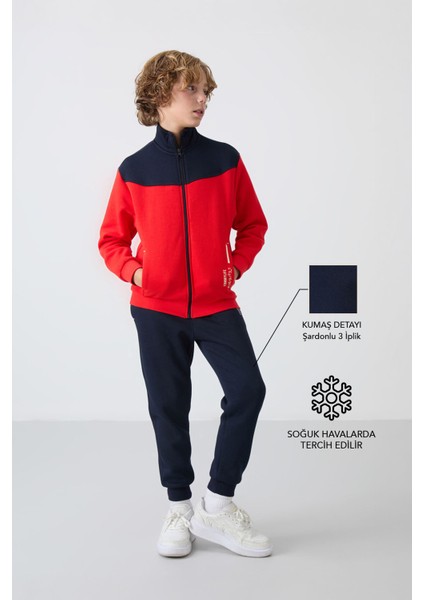 Fiesta-Lacivert Pamuklu Kalın Içi Tüylü Yumuşak Dokulu Standart Fit Nakışlı Erkek Çocuk eşofman takım - 11240