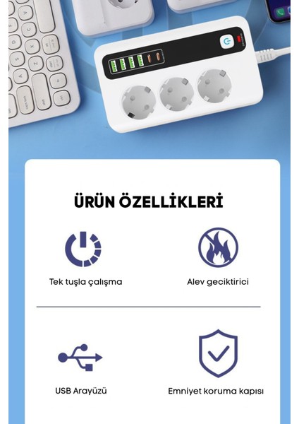 Pro P10 3x Priz 3000W Akım Korumalı 4x USB 2x Type-C Girişli Çoklu Priz fiyatları