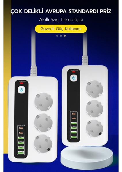Pro P10 3x Priz 3000W Akım Korumalı 4x USB 2x Type-C Girişli Çoklu Priz indirimleri