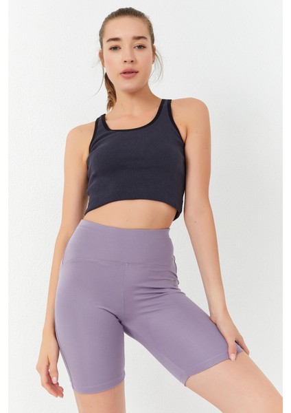 Antrasit Basic Sıfır Kol Dar Kalıp U Yaka Kadın Crop Top Atlet - 97162