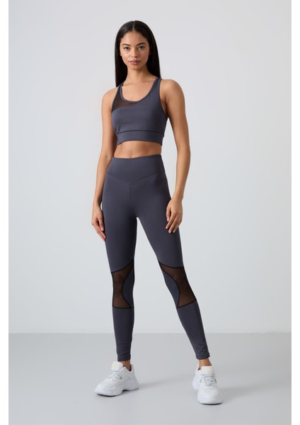 Antrasit Esnek Standart Fit Performans Kadın Tayt Takım - 95331
