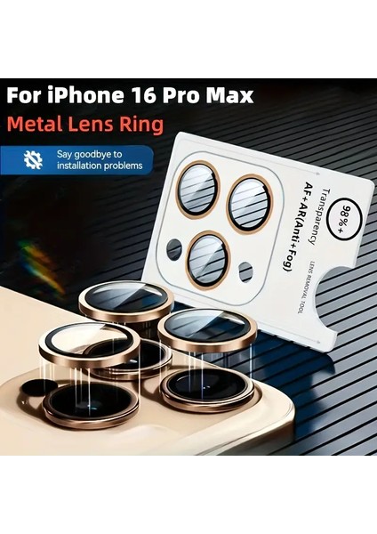 iPhone 16 Pro Max Safir Kamera Koruyucu Çöl Safir | 9h Temperli Cam, Metal Lens Ring, Ultra Hd, Çizilmez & Parlamaz