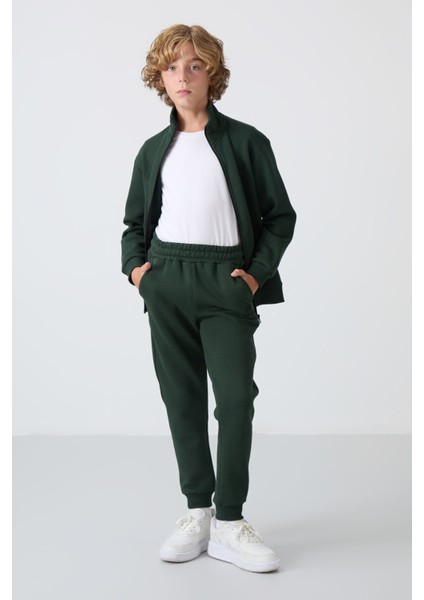 Çam Yeşil Pamuklu Kalın Içi Tüylü Yumuşak Dokulu Standart Fit Nakışlı Erkek Çocuk eşofman takım - 11256 modelleri