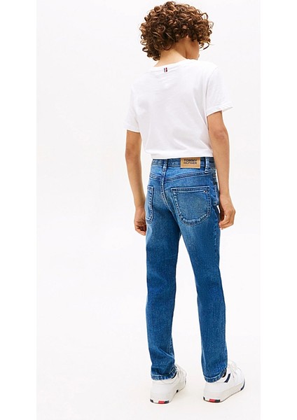 Erkek Çocuk Modern Düz Kesim Eskitme Görünümlü Jean Pantolon - Mavi modelleri