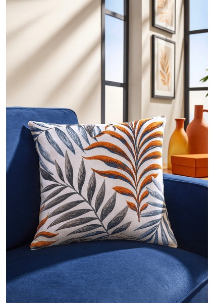 Duck Çiçekli Kırlent Kılıfı Kiremit Mavi 40X40