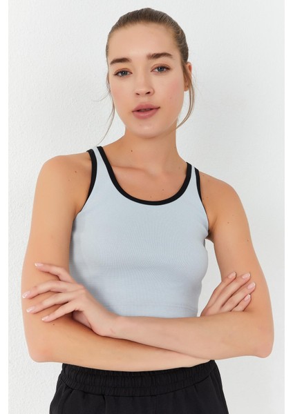 Taş Basic Sıfır Kol Dar Kalıp U Yaka Kadın Crop Top Atlet - 97162 modelleri