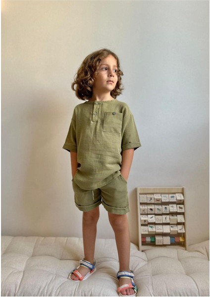 Keten Kumaş Şortlu Erkek Çocuk Takım fiyatları