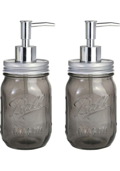 2 Adet Cam Sıvı Sabunluk,çiçek Desenli Gri 8X8X10CM 420ML
