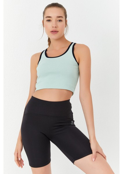 Su Yeşili Basic Sıfır Kol Dar Kalıp U Yaka Kadın Crop Top Atlet - 97162