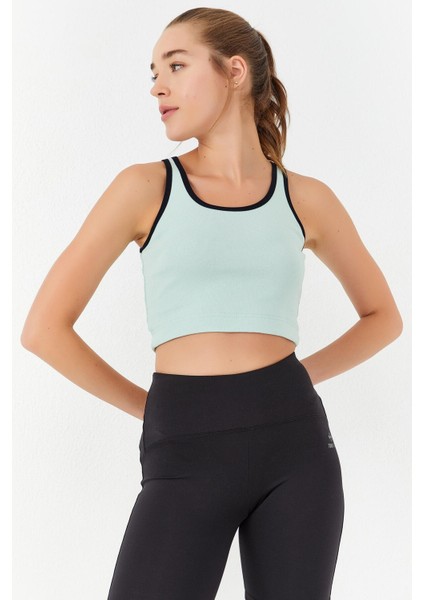 Su Yeşili Basic Sıfır Kol Dar Kalıp U Yaka Kadın Crop Top Atlet - 97162 modelleri