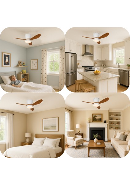 Modern LED Işıklı Tavan Vantilatörü 3 Renk Işık 3 Kademe Hız Sessiz Beyaz Gövde Açık Ceviz Kanat Avize modelleri